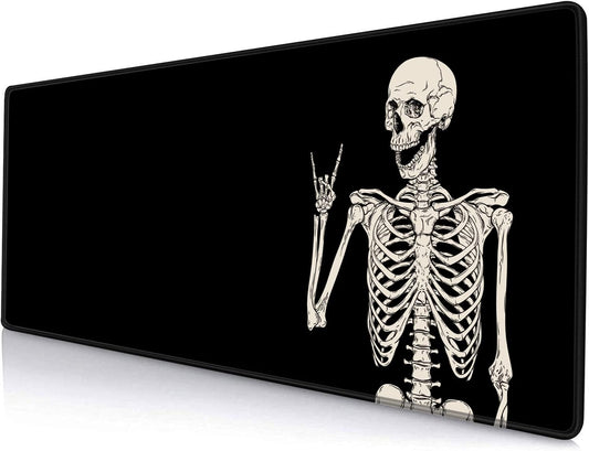 Gaming Mouse Pad, Large Mouse Pads for Desk, Non-Slip Rubber Base Mousepad, Keyboard Mouse Mat, Desk Pad with Stitched Edges, 31.5x11.8 inch Black Human Skeleton
