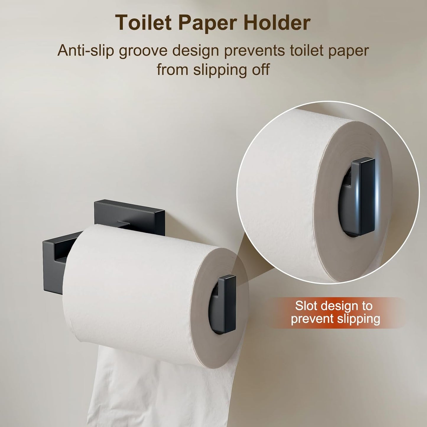 10 Pcs SUS304 Stainless Steel Bathroom Accessories Set, 23.6" Towel Bar, Toilet Paper Holder, Rectangular Towel Ring, Towel Hooks, Minimalist Design for All Styles Bathrooms (Matte Black)