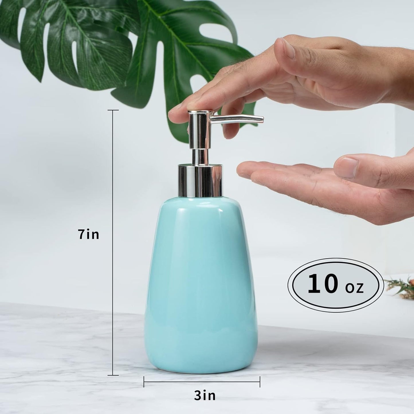 Cyan Hand Soap Dispenser Ceramics Bottles with Elegant Pump Top Bathroom Empty Shampoo Bottles 10oz/300ml