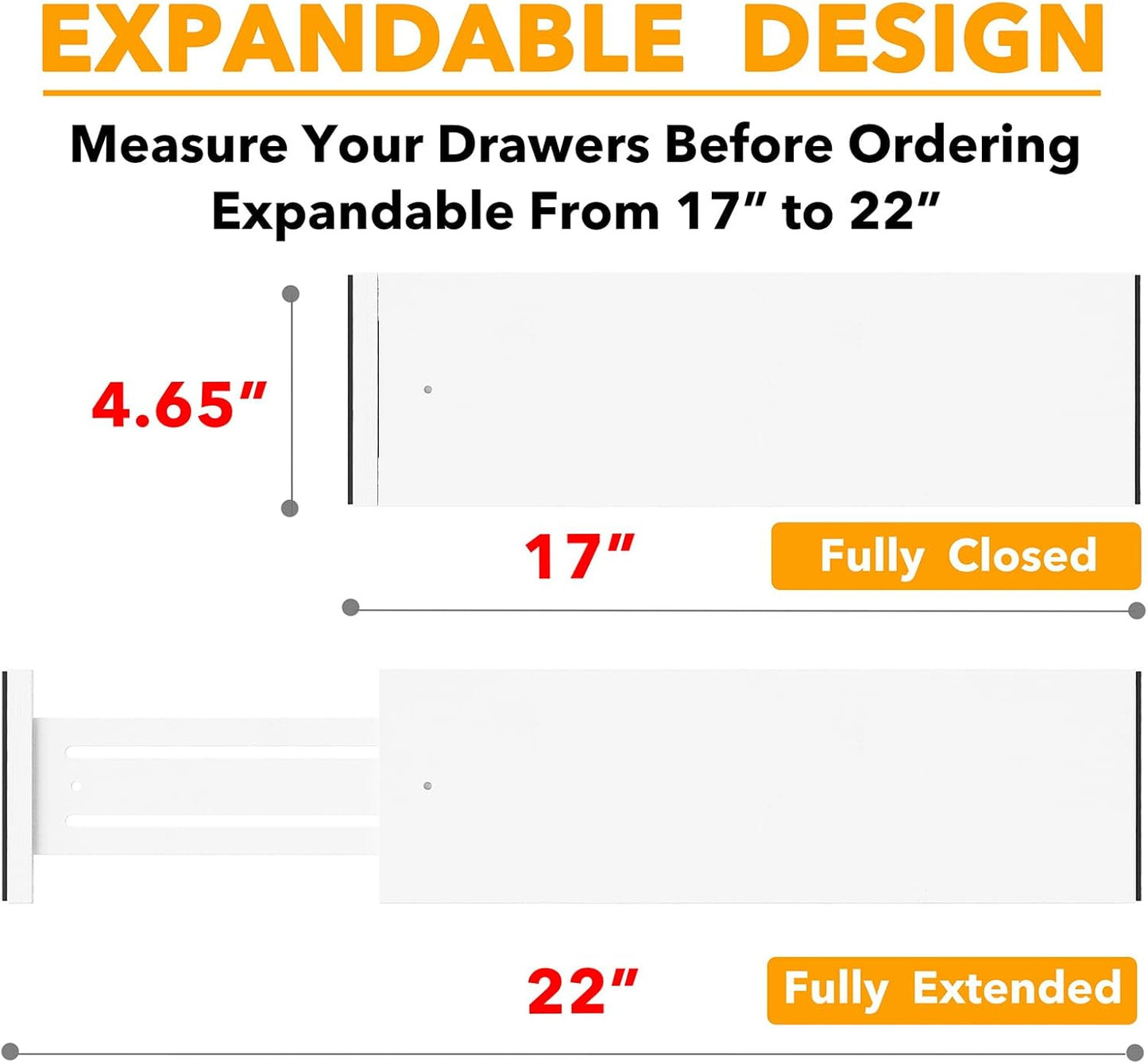 SpaceAid Bamboo 4 Pack Dresser Drawer Dividers, 4.65“ High Adjustable 17“-22” Drawer Organizers, Expandable Organization for Clothing, Clothes, Dressers, White