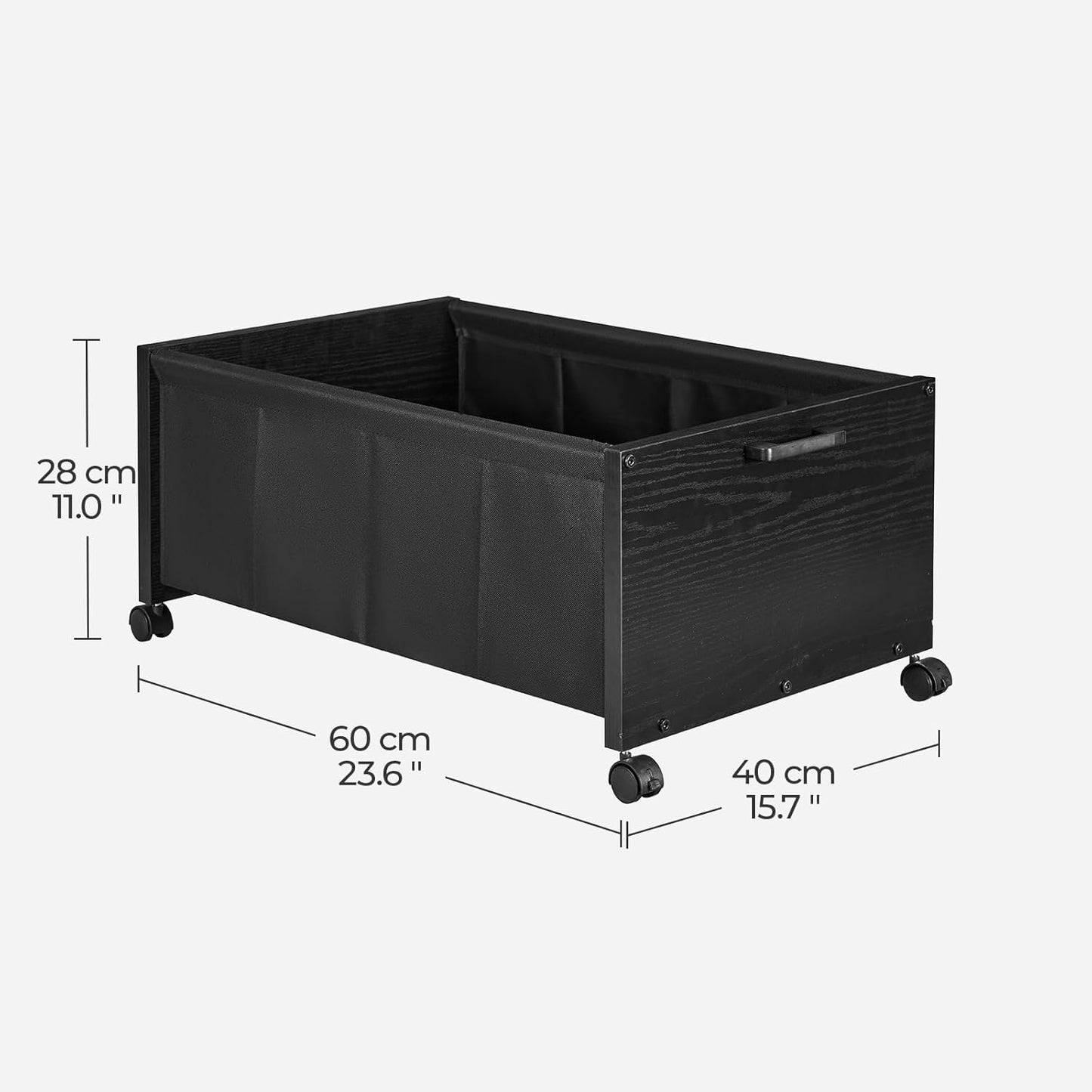 Under Bed Storage with Wheels, Wooden Under Bed Drawers On Wheels, Rolling Under Bed Shoe Storage, Space Saving, Black,70L