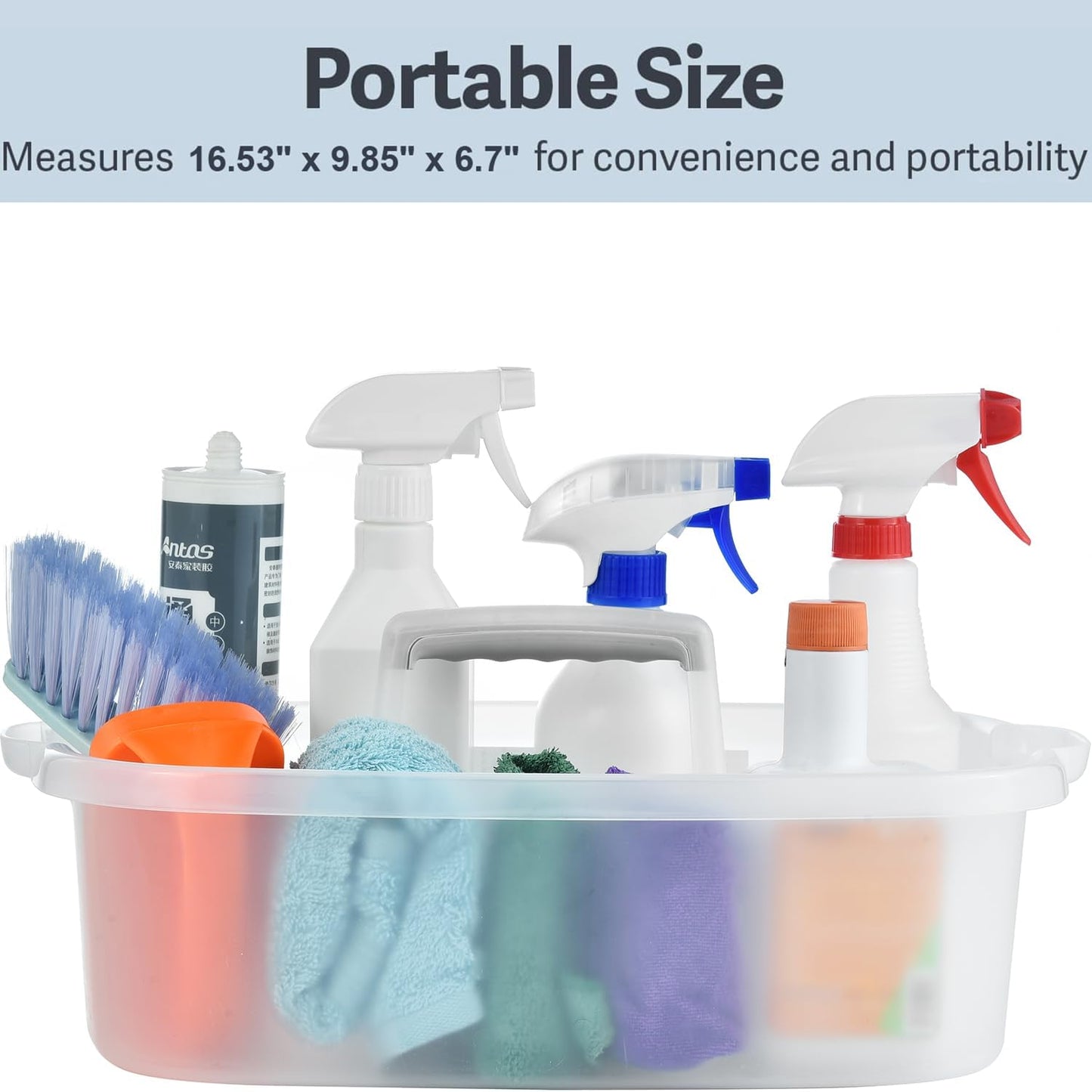 Haundry Large Cleaning Caddy with Handle, Cleaning Tool Storage Basket Organizer, Sturdy Pail Bucket Organizer, Household Bucket for Cleaning Supplies - Clear