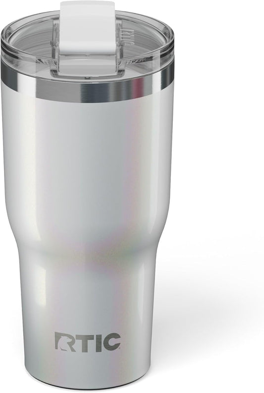 RTIC 30oz Essential Tumbler with Lid, Ceramic Lined, Insulated, Stainless Steel, Metal, Double Wall Vacuum-Insulation, Travel Cup for Iced Coffee, Tea, Hot and Cold Drink, Cool Grey Glitter