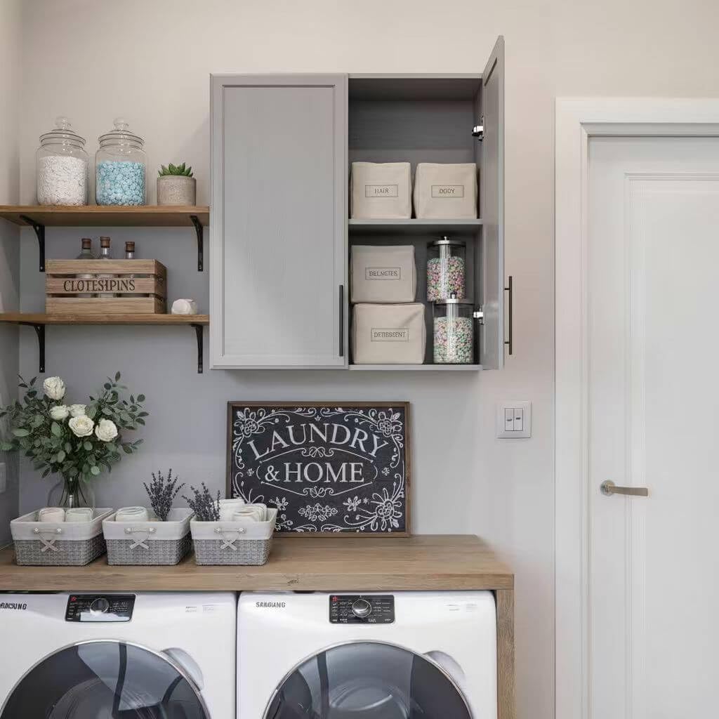 30" W Laundry Room Wall Cabinet with Adjustable Shelf,Wall Mounted Kitchen Cabinets with Two Shaker Doors,Upper Storage for Laundry Room, Bathroom, Kitchen,Large