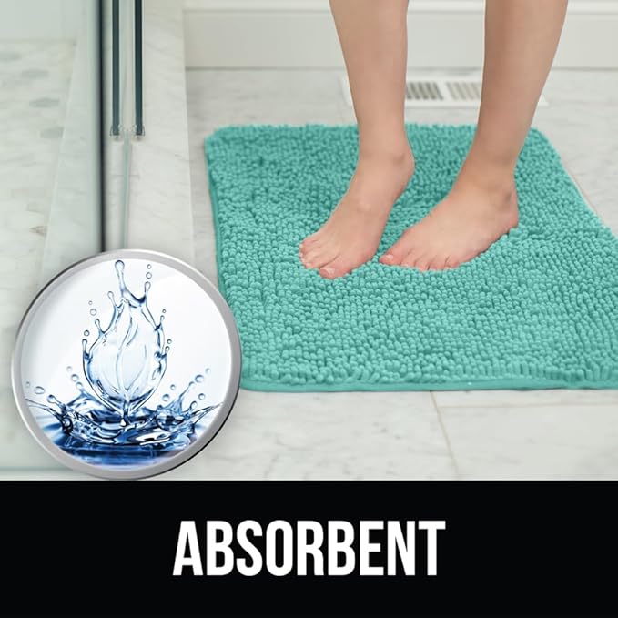 KANGAROO Bathroom Rugs, Chenille Soft Absorbent Bath Rug, Shaggy Shower Mat, Quick Dry Machine Wash Bathmat, Plush Carpet Mats for Tub, Bathtub and Room Home Decor Accessories, 36x24, Turquoise