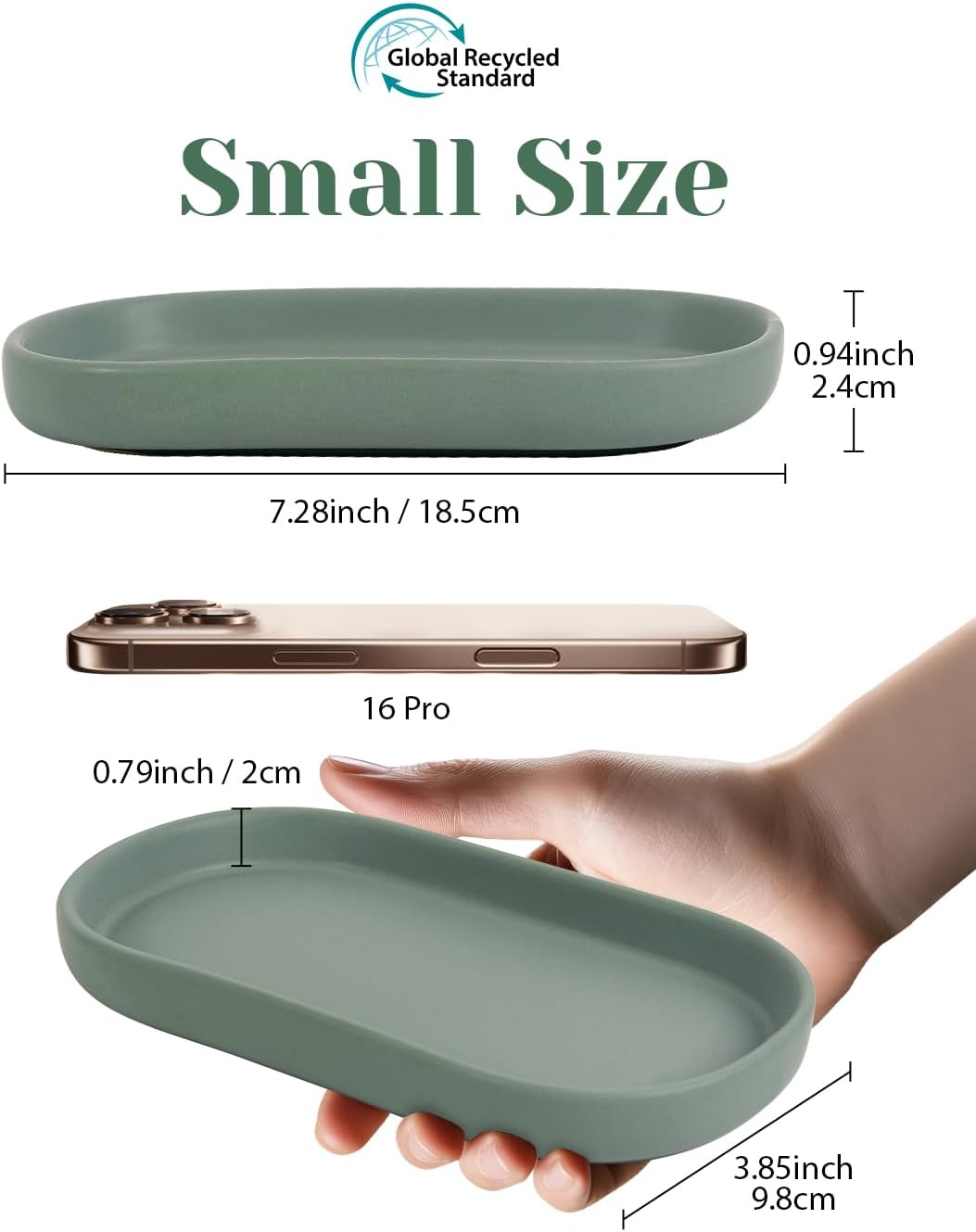 INGOFIN 7" Ceramic Bathroom Vanity Tray Set- 2 Pcs Bathroom Organizer Countertop Tray for Perfume, Jewelry, Small Kitchen Counter Soap Tray, Decorative for Bathroom Vanity and Toilet Tank, Green
