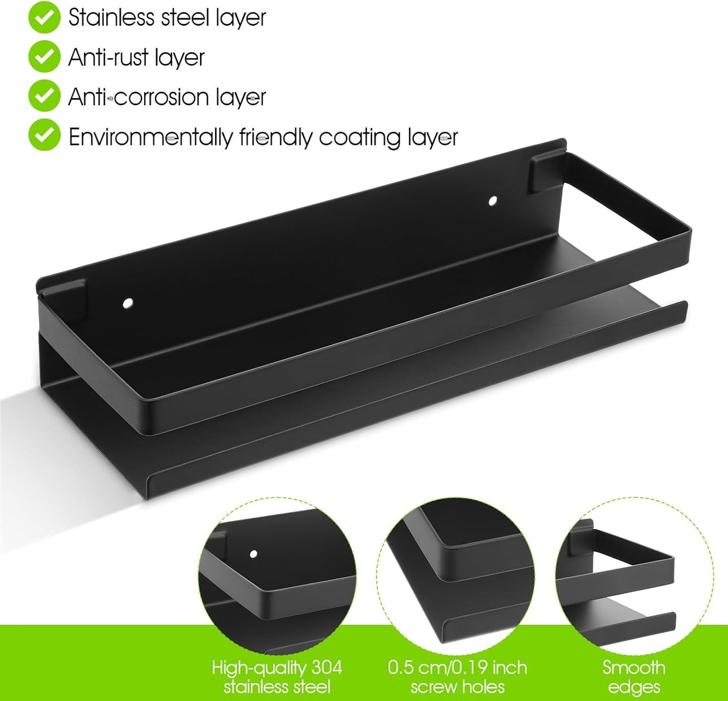 Yolev 2 Pieces Hanging Shower Head Caddy, Rustproof Bathroom Shower Shelf Organizer Wall Mounted Floating Stainless Steel Shelves Nail-Free Wall Mounted Spice Rack for Kitchen（11.81 Inch）