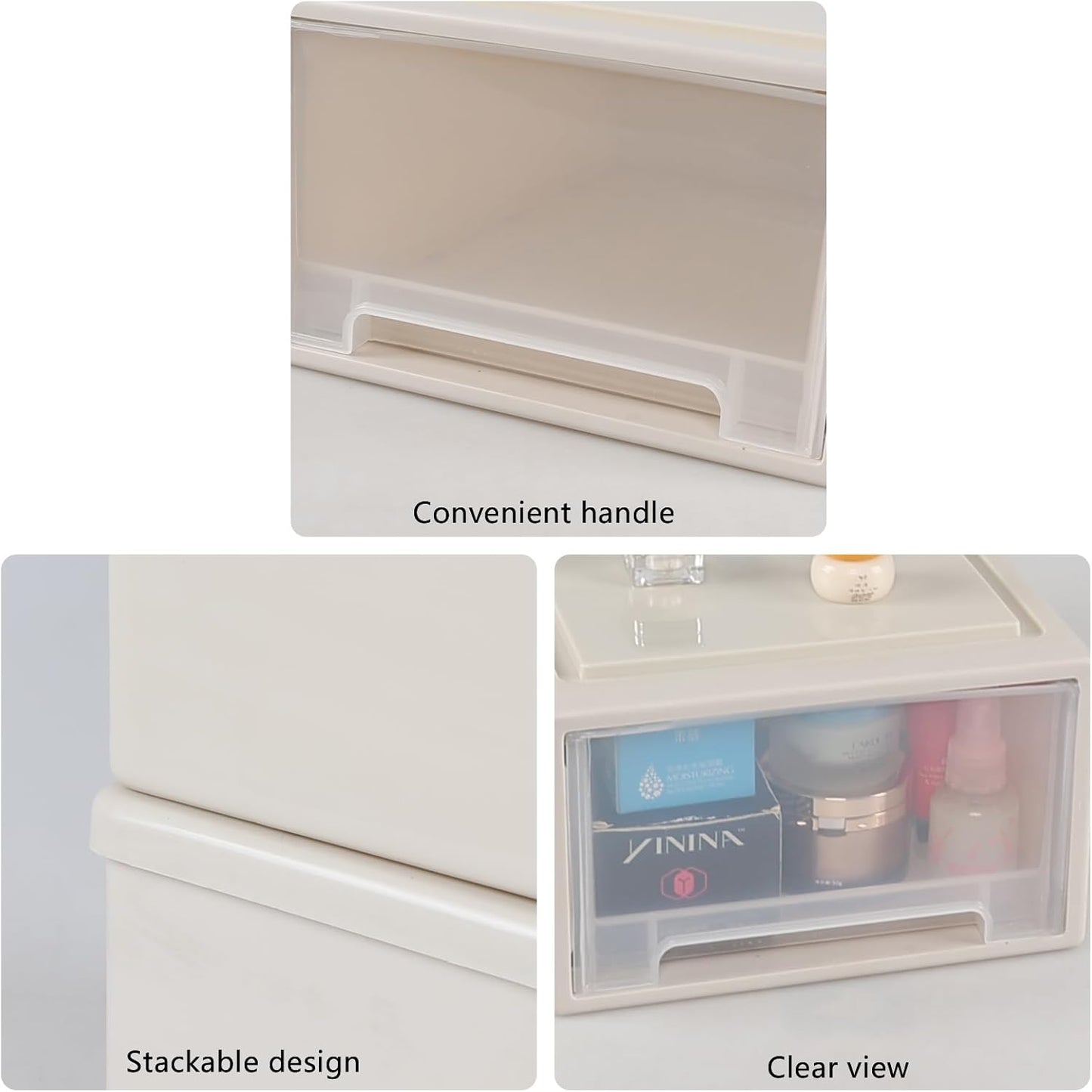 12 Quart Stacking Desktop Drawer Boxes, Plastic Storage Drawer Unit, 4 Pack