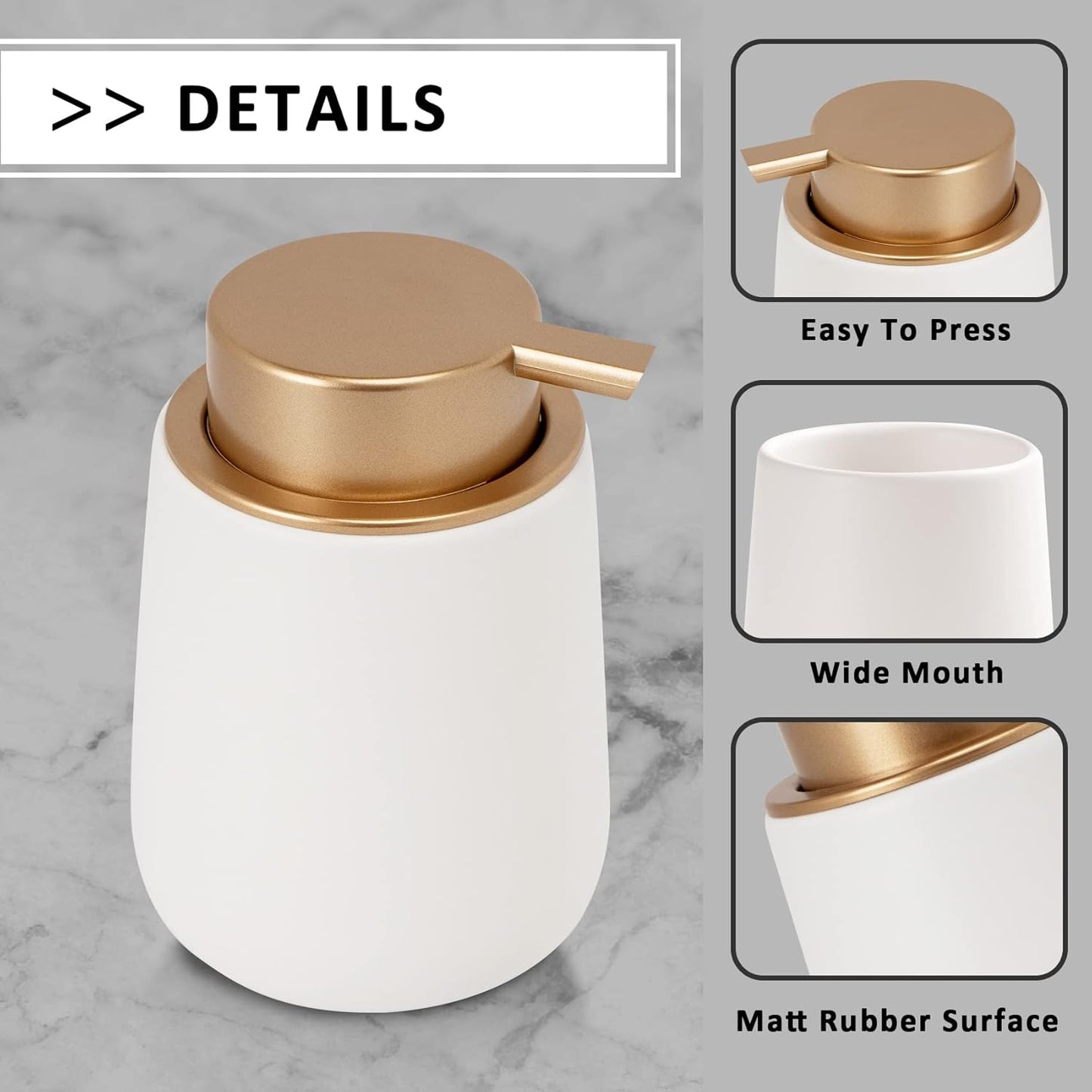 Soap Foaming Dispenser Ceramic with Easy-to-Press Pump Hand Foam Dispenser for Shampoo Bathroom Kitchen 12 oz 2pcs