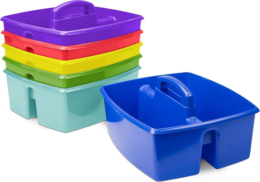 Storex 2-Compartment Large Caddy – Multipurpose Classroom Organizer with Handle, Assorted Colors, 6-Pack (00948E06C)