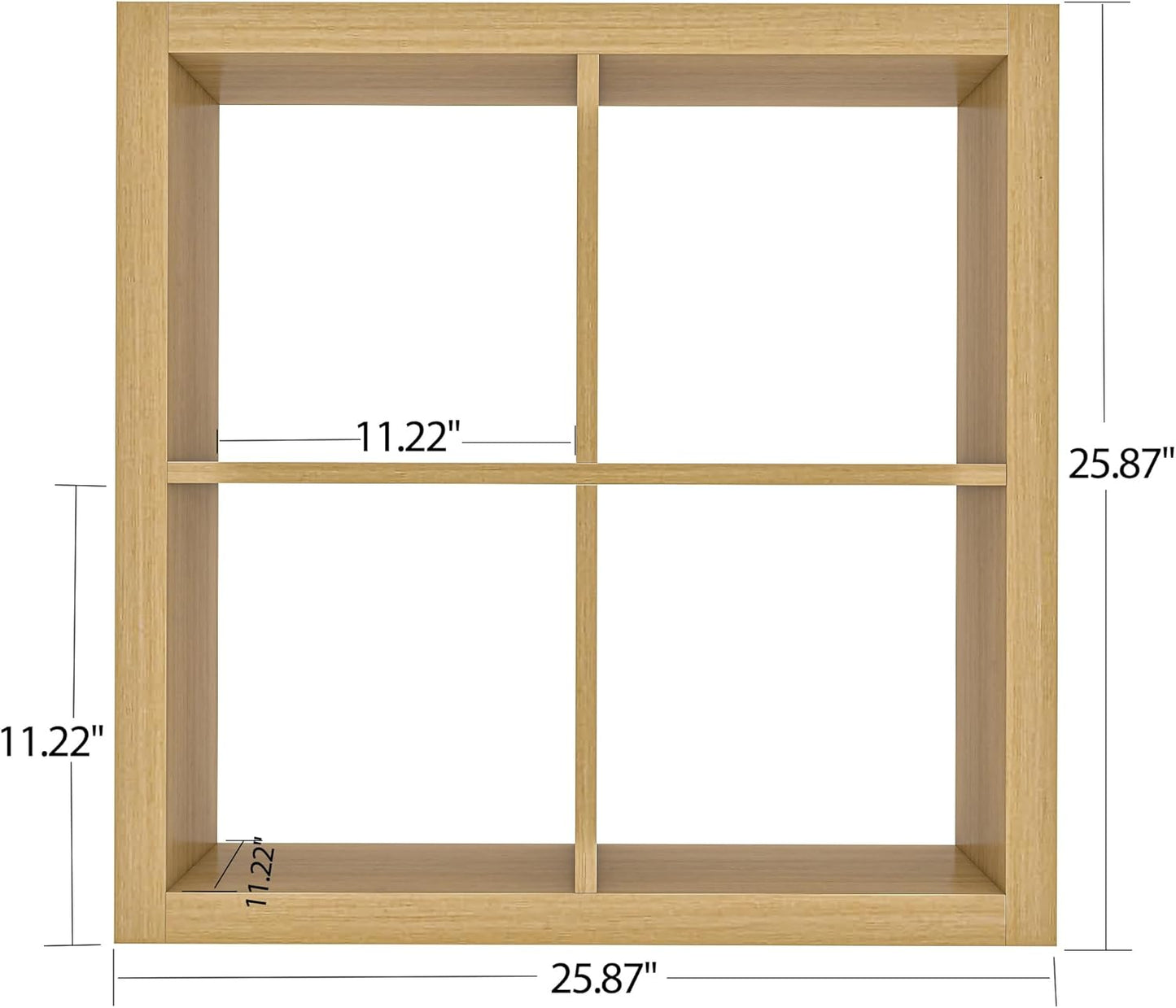 furtble Bookshelf with Storage Bin, 4-Cube Storage Organizer, Modern Wood Open Bookcase, Multifunctional Display Shelf for Living Room, Bedroom, Home Office, Oak
