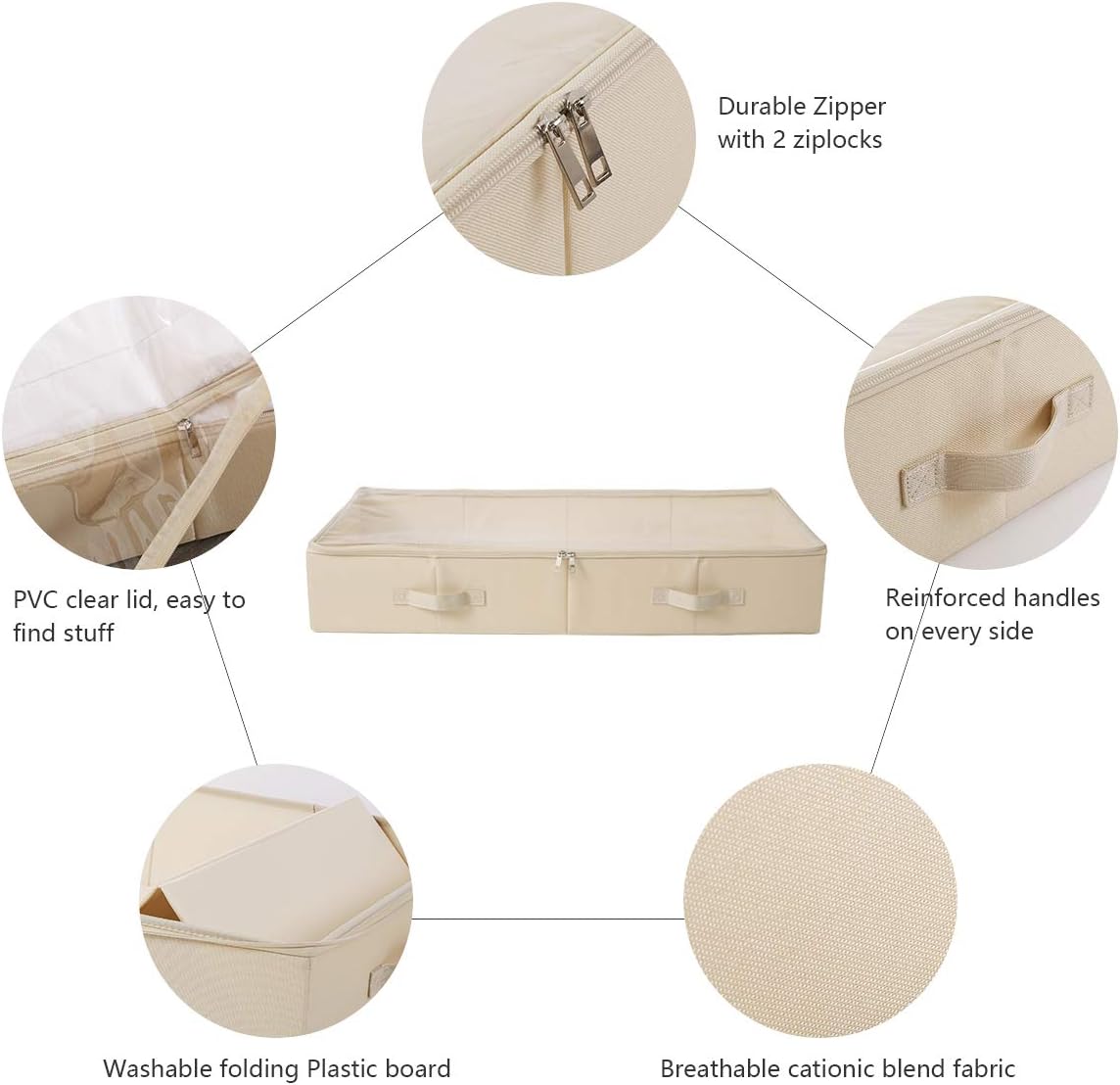 iwill CREATE PRO Pack of 2, Visible Lid Underbed Clothes Storage Bins for Shoes, Blankets, Sheets Organizer, 6" Height 7" Tall Under the Bed Storage Containers, Beige