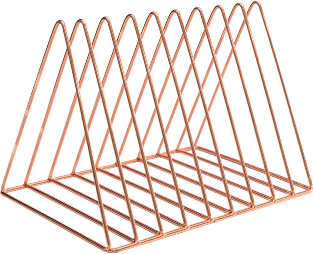 Sooyee 9 Slot Rose Gold Magazine Holder,Desktop File Sorter Organizer Triangle Bookshelf Decor Home Office