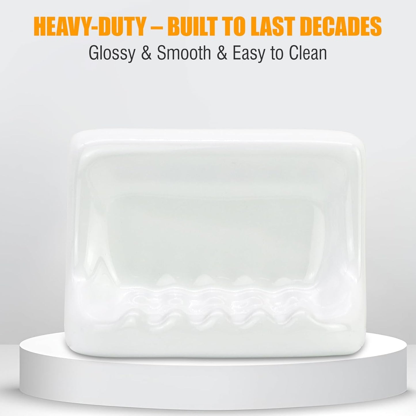 Shower Wall Soap Holder & Ceramic Soap Dish - Fits 4x4 Inch & Any Tile Walls, Heavy-Duty Flat-Back Design with Drainage Slope, No-Slip, Classic White