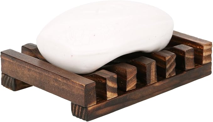 Anwenk 3Pack Soap Dish Wooden Soap Saver Holder Soap Tray for Bathroom Shower Rectangular Sink Drainer Hand Craft for Soap,Sponges and More