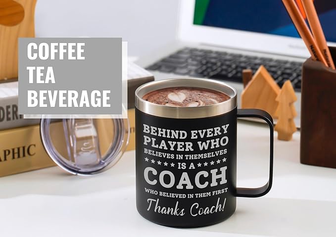 Onebttl Coach Gifts, Funny Gift Idea for Appreciation, Christmas, Birthday, 12oz Stainless Steel Insulated Travel Coffee Mug - Thanks Coach, Black, BS-COACH-MUG12-BELIEVE