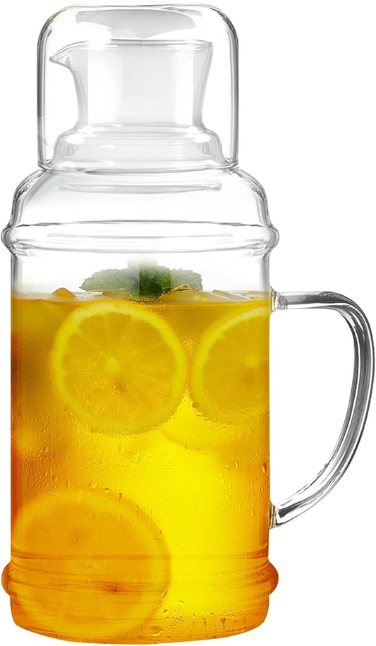37OZ Glass Pitcher with Lid and Spout, Water Jug, 1000ml Carafe for Hot/Cold Water, Large Iced Tea Pitcher for Coffee, Juice and Homemade Beverage