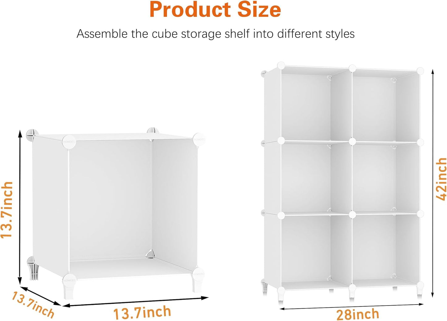 HOMIDEC XLarge Cube Storage Organizer,13.7 Inch Closet Organizer Storage Cabinet Shelf Bookshelf with Metal Hammer, Storage Cubes Organizers Cabinet for Kids, Closet, Bedroom, Bathroom White