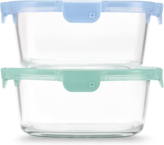 Ello Color Lock 7 Cup 4PC, 2 Pack Glass Meal Prep Sets Leak-Proof Glass Food Storage Containers with Airtight BPA-Free Plastic Lids, Dishwasher, Microwave, and Freezer Safe, Purple Rain