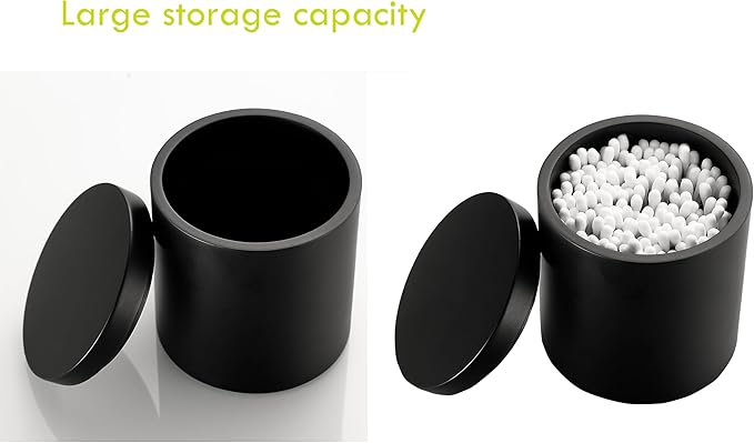 Cotton Swab Holder, Qtip Holder Dispenser with Lid, Resin Bathroom Containers,Vanity Storage Jars Organizer for Cotton Ball, Floss, Bath Salts, Bathroom Accessories, Matte Black