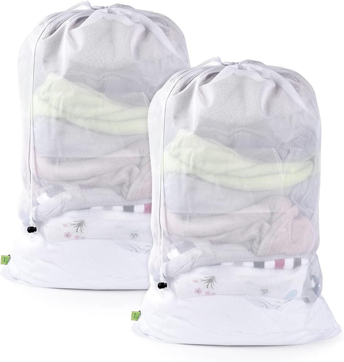 OTraki 2 Pcs Large Mesh Laundry Bags 24X36 Inch Heavy Duty Drawstring Laundry Wash Bag, Dirty Clothes Laundry Hamper Liner Machine Washable Storage Bag for Travel Dorm Camp Hotel Beach White
