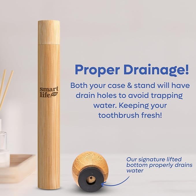 Bamboo Charcoal Toothbrush with Travel Case & Holder Kit - Extra Soft Natural Bristles for Sensitive Teeth | Eco Friendly Portable Wooden Travel Set | Single Wood Toothbrushes Stand & Cover