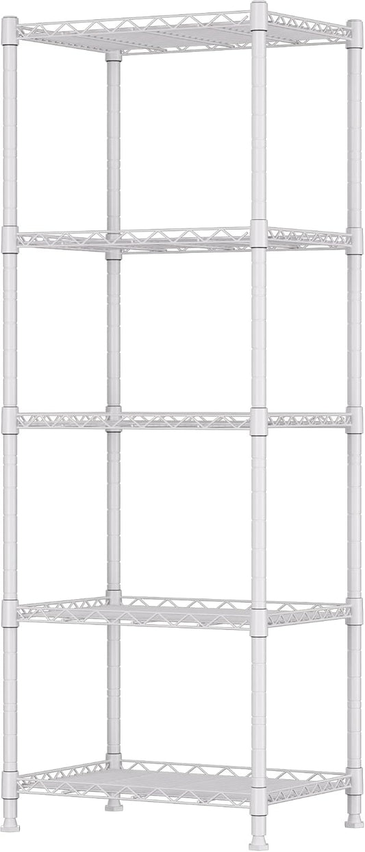 REGILLER 5-Wire Shelving Metal Storage Rack Adjustable Shelves,Standing Storage Shelf Units for Laundry Bathroom Kitchen Pantry Closet(White,11.8" D x 16.6" W x 53.5" H)