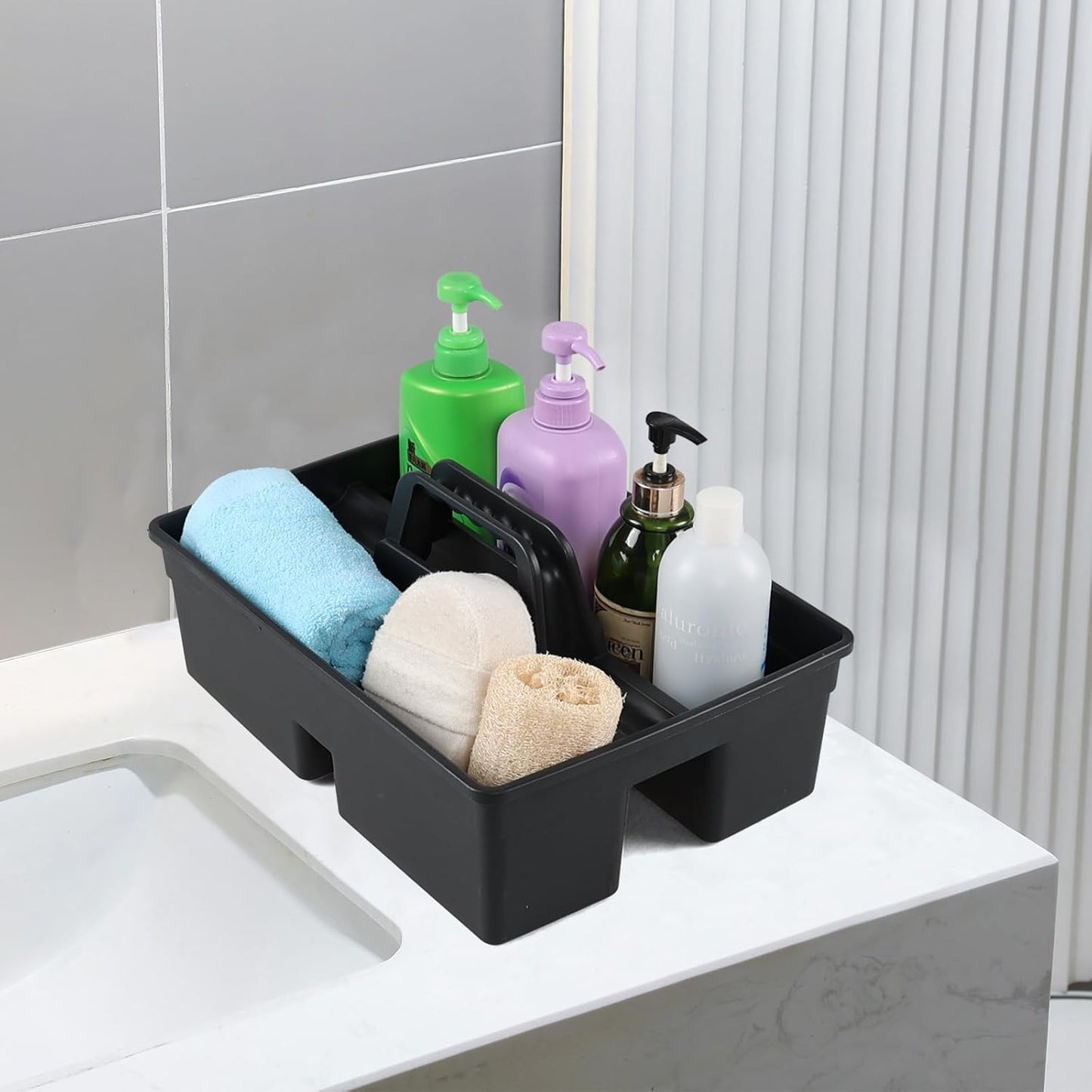 4-Pack Plastic Cleaning Caddy with Handle, Cleaning Caddy Tote, Grey, 15.19" x 10.78" x 4.52"