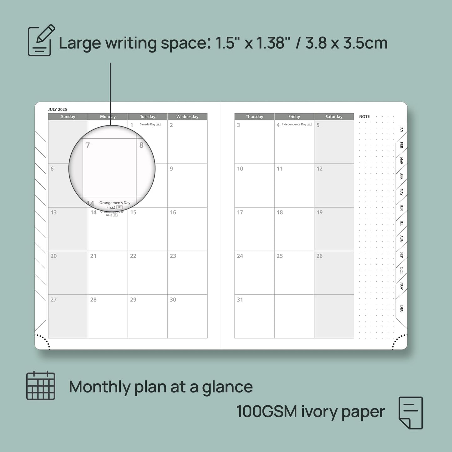 POPRUN Planner 2025-2026 (Medium - 6.5'' x 8.5'') Academic Weekly Calendar (July 2025 - June 2026) with Hourly Time Slots, Monthly Tabs, 100GSM Thick Papers, Leather Soft Cover - Green