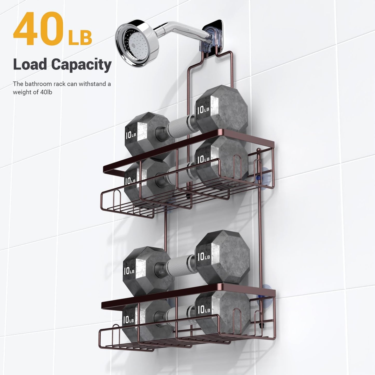 Shower Caddy Hanging Bathroom Organizer: Rustproof Shelf for Inside Shower - No Drilling, Over Showerhead - Bath Shelves for Shampoo, Soap - Bronze