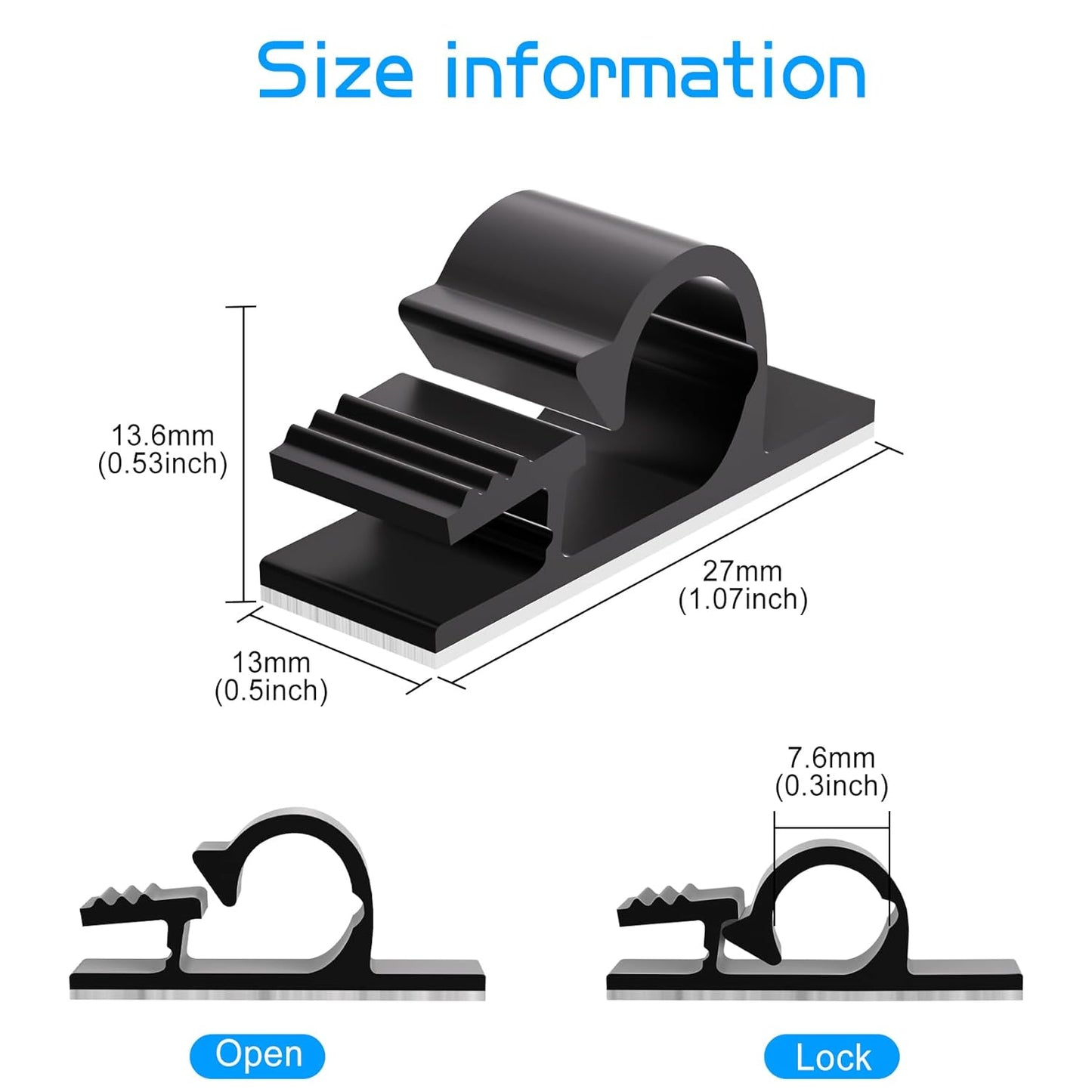 XHF 100pcs Adhesive Cable Wire Clips Black, Outdoor Cable Management Wire Organizer Cord Holder for Under Desk, Car, Wall, TV PC Ethernet Cable