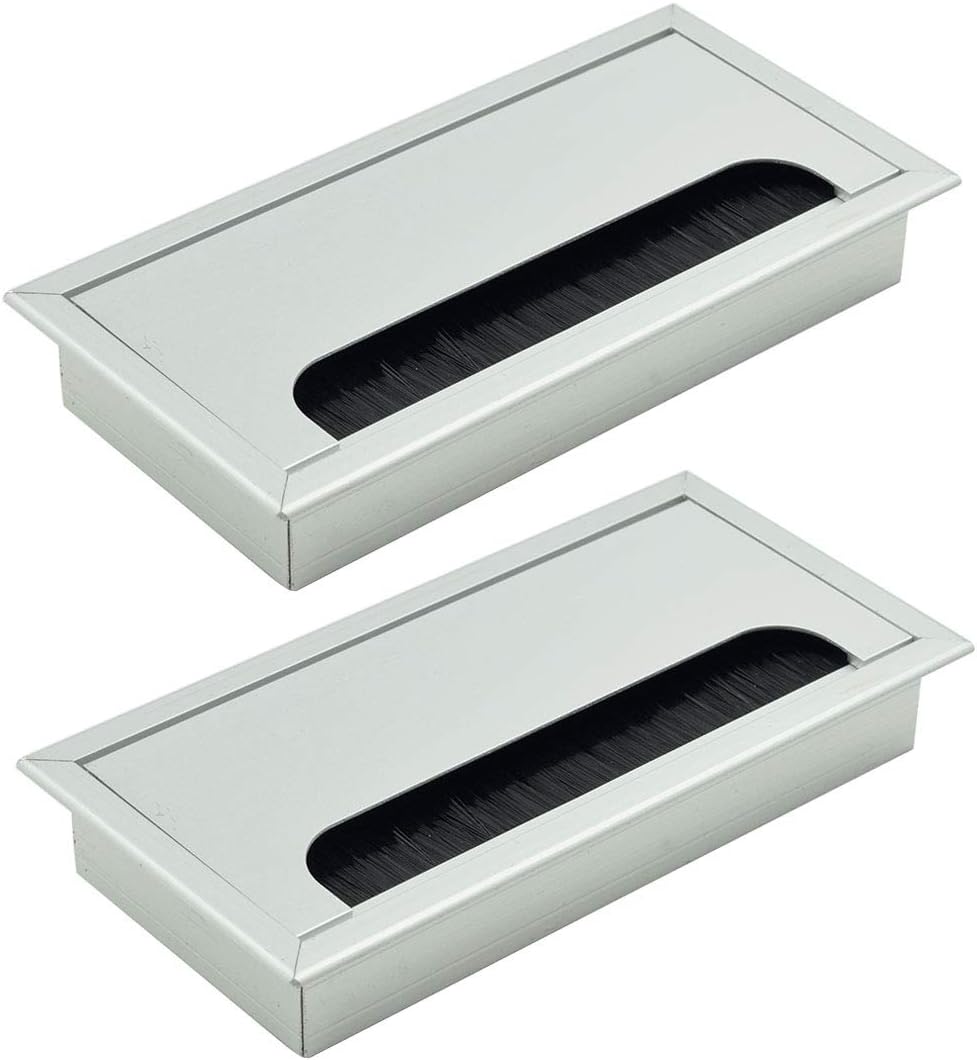 Rectangle Cable Grommet Metal Wire Hole Cover for Management of Computer Desk Wire Silver 160mm x 80mm - Pack of 2