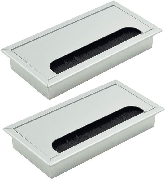 Rectangle Cable Grommet Metal Wire Hole Cover for Management of Computer Desk Wire Silver 160mm x 80mm - Pack of 2