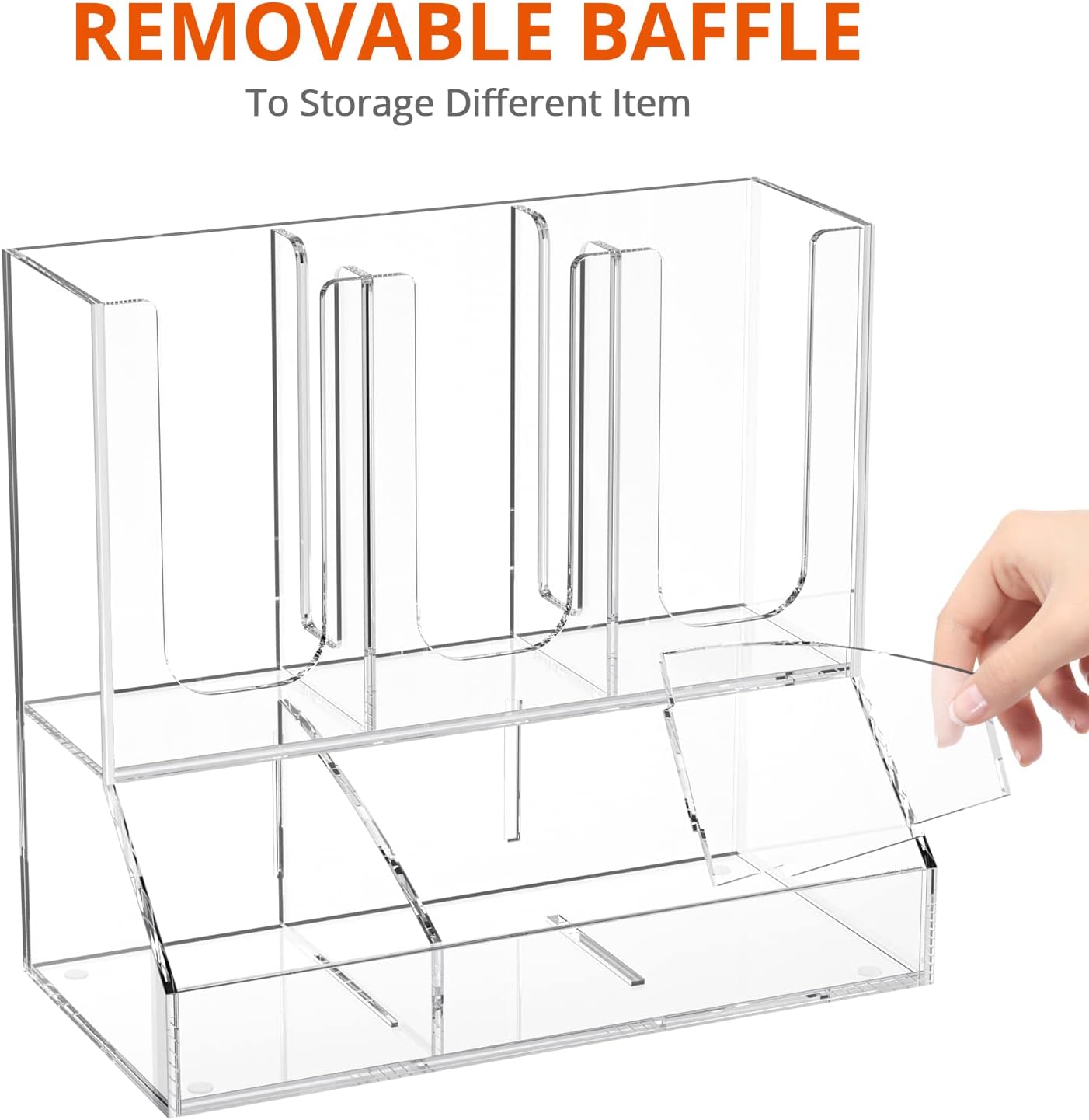 Richboom Cup and Lid Organizer, 6 Compartments with 2 Removable Dividers Coffee Station Countertop Cup Dispenser Condiment Organizer Accessories Caddy for Breakroom, Office, Home - Clear