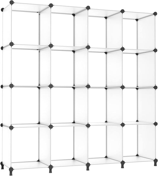 AWTATOS Cube Storage Organizer, 16 Cube Closet Organizer, Stackable Storage Cube Shelves, DIY Portable Closet Clothes Organizer Shelving for Bedroom, Closet, Wardrobe, Bathroom, Translucent