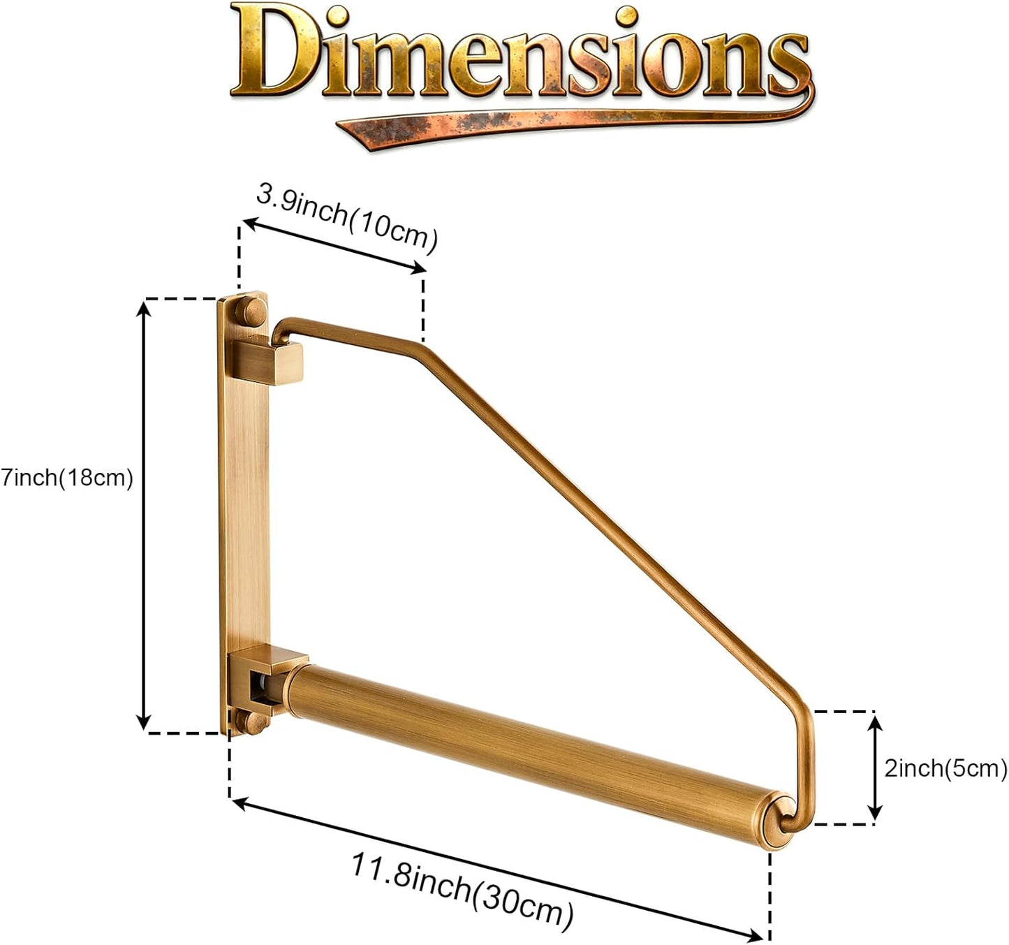 Folding Wall Mounted Clothes Hanger Rack Clothes Hook Solid Brass with Swing Arm Holder Clothing Hanging System Closet Storage Organizer Heavy Duty Drying Rack Wall Mount, Antique Brass