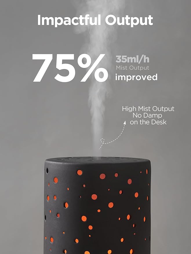 InnoGear Essential Oil Diffuser, 150ml Ceramic Diffuser Ultrasonic Air Diffusers Humidifier Cool Mist Aromatherapy Diffuser with 2 Mist Modes Waterless Auto Off for Home Office, Black