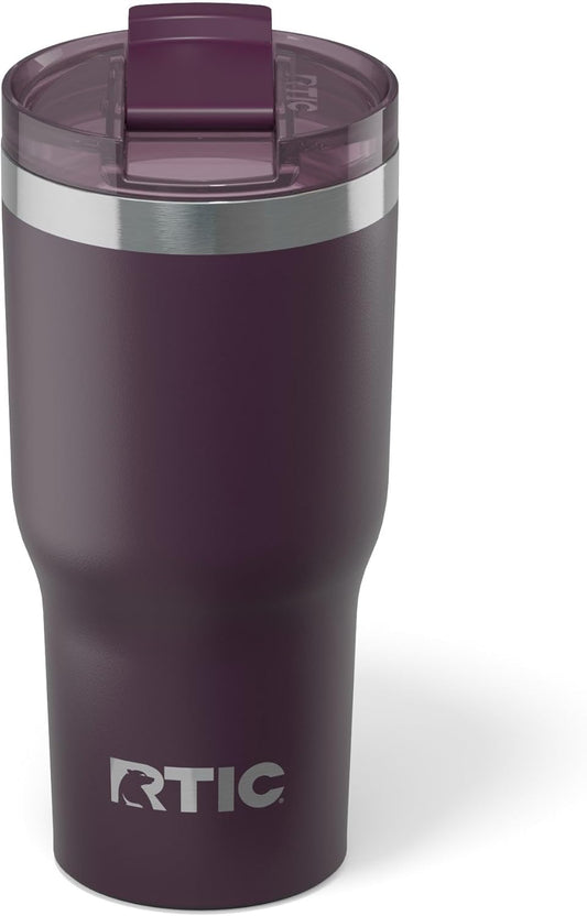 RTIC 20oz Essential Tumbler with Lid, Ceramic Lined, Insulated, Stainless Steel, Metal, Double Wall Vacuum-Insulation, Travel Cup for Iced Coffee, Tea, Hot and Cold Drink, Plum