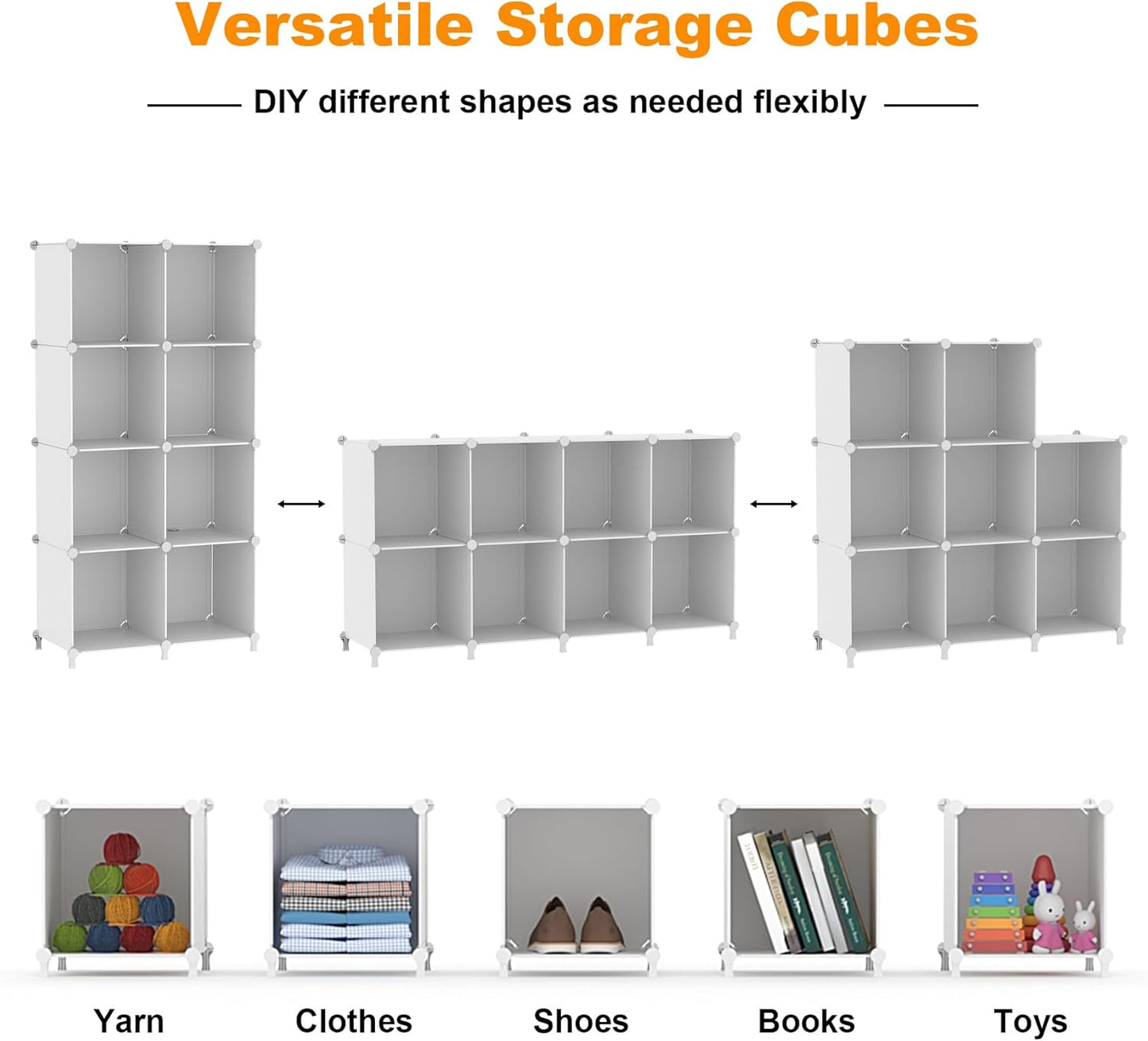 AWTATOS 8 Cube Storage Organizer, Closet Organizer Storage Shelf, Bookcase Bookshelf, DIY Stackable Storage Cubes Shelves for Closet, Bedroom, Home, Office, White