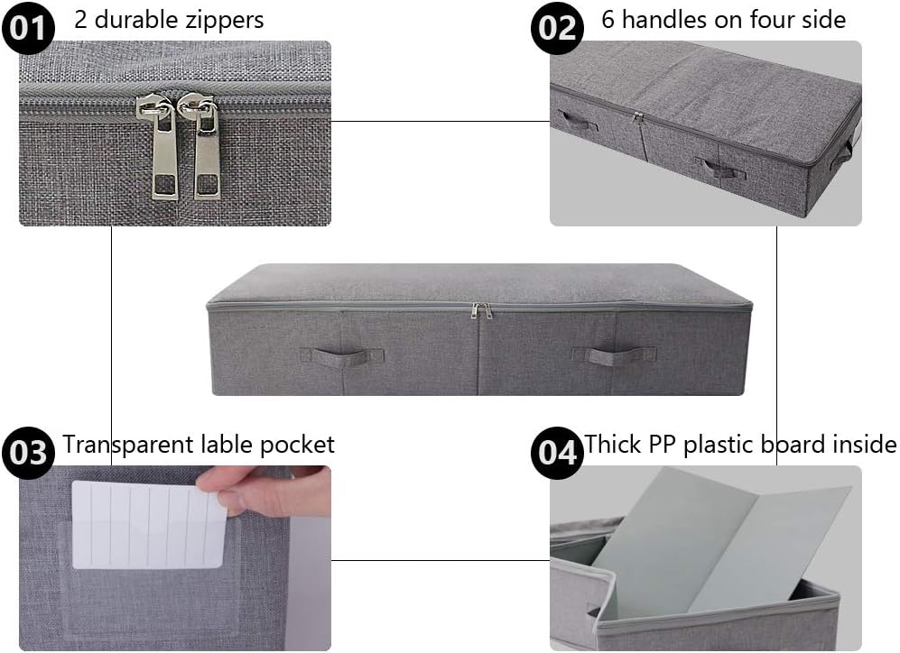 iwill CREATE PRO 39.4X16.9X7“ Under The Bed Shoes Clothing Bedding Storage Organizer Containers with Lid, Dust-proof & Foldable Washable, Durable Plastic Board in Boxes, Dark Gray