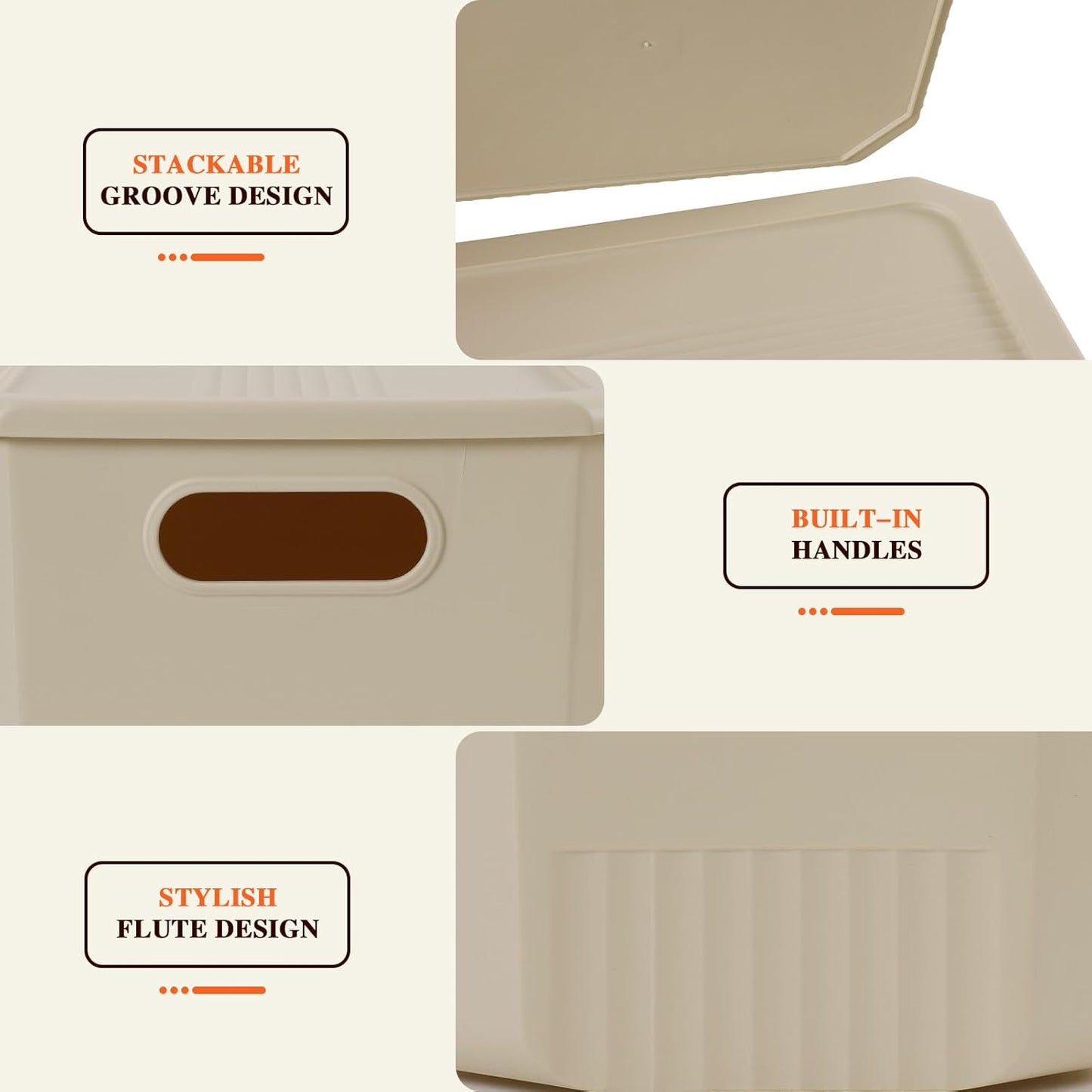 ANMINY 12PCS Plastic Storage Bins Containers with Lids, Large Storage Organization Bins Boxes, Lidded Plastic Storage Baskets for Closet Shelves Drawers Desktop Home Office, Ivory