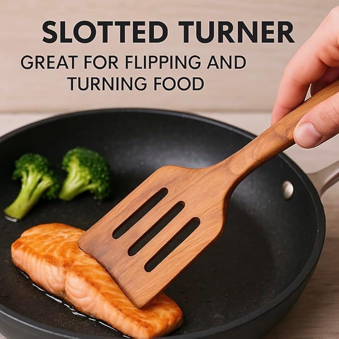 9-Piece Wooden Cooking Utensil Set – Premium Wood Kitchenware for Nonstick Cookware, Heat-Resistant & Durable Wooden Spoons and Spatulas – Eco-Friendly Kitchen Tools for Stirring & Serving