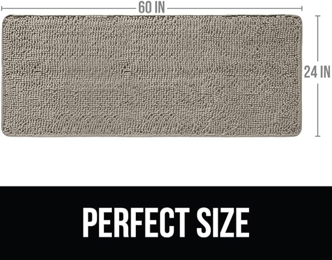 KANGAROO Bathroom Rugs, Chenille Soft Absorbent Bath Rug, Shaggy Shower Mat, Quick Dry Machine Wash Bathmat, Plush Carpet Mats for Tub, Bathtub and Room Home Decor Accessories, 60x24, Beige