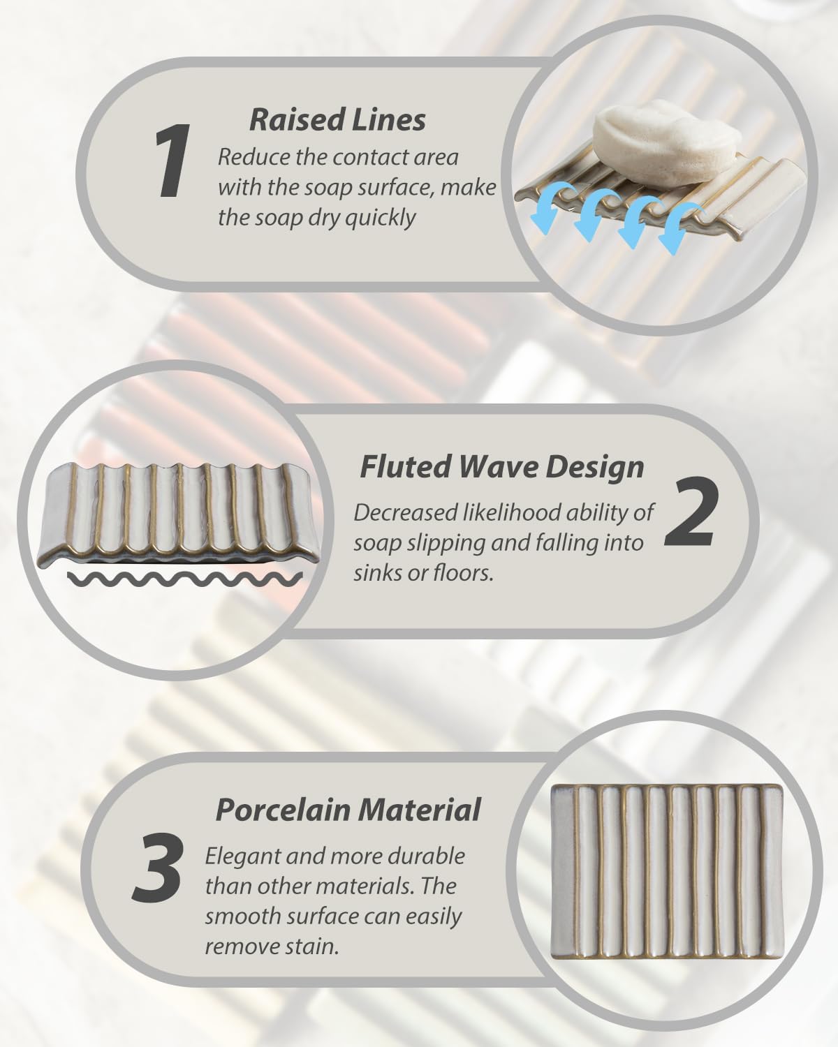 Soap Holder, Ceramic Bar Soap Dishes Soap Saver for Bathroom, Shower, Sink, Kitchen, Countertop, Bath Tub, Keep Soap Bars Dry, White