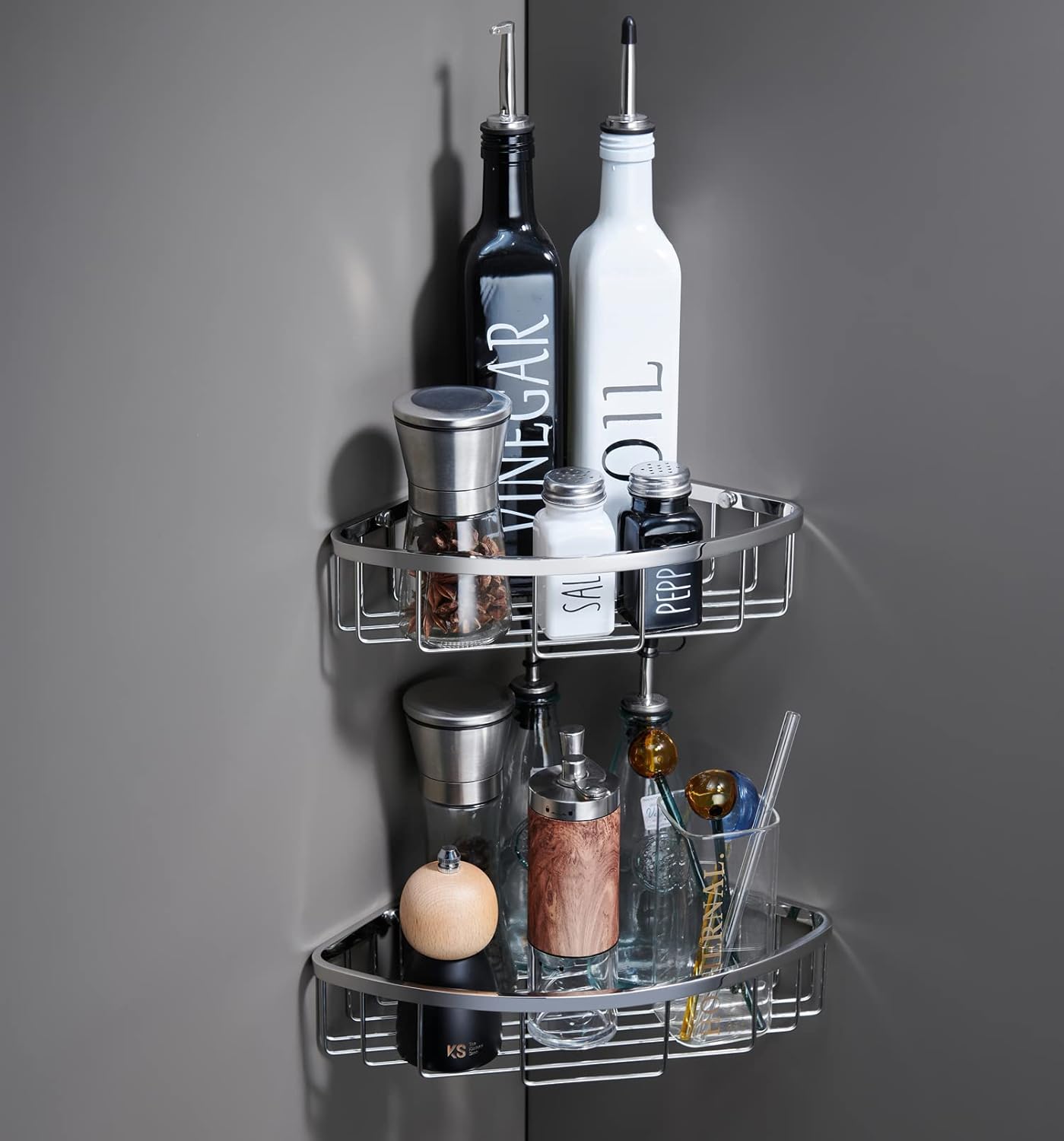 Corner Shower Caddy Organizer, SUS304 Stainless Steel Heavy Duty Rust-Proof Shelf Shampoo Holder, Wall Mounted Storage Rack for Bathroom Kitchen, 2 Packs Polished Chrome