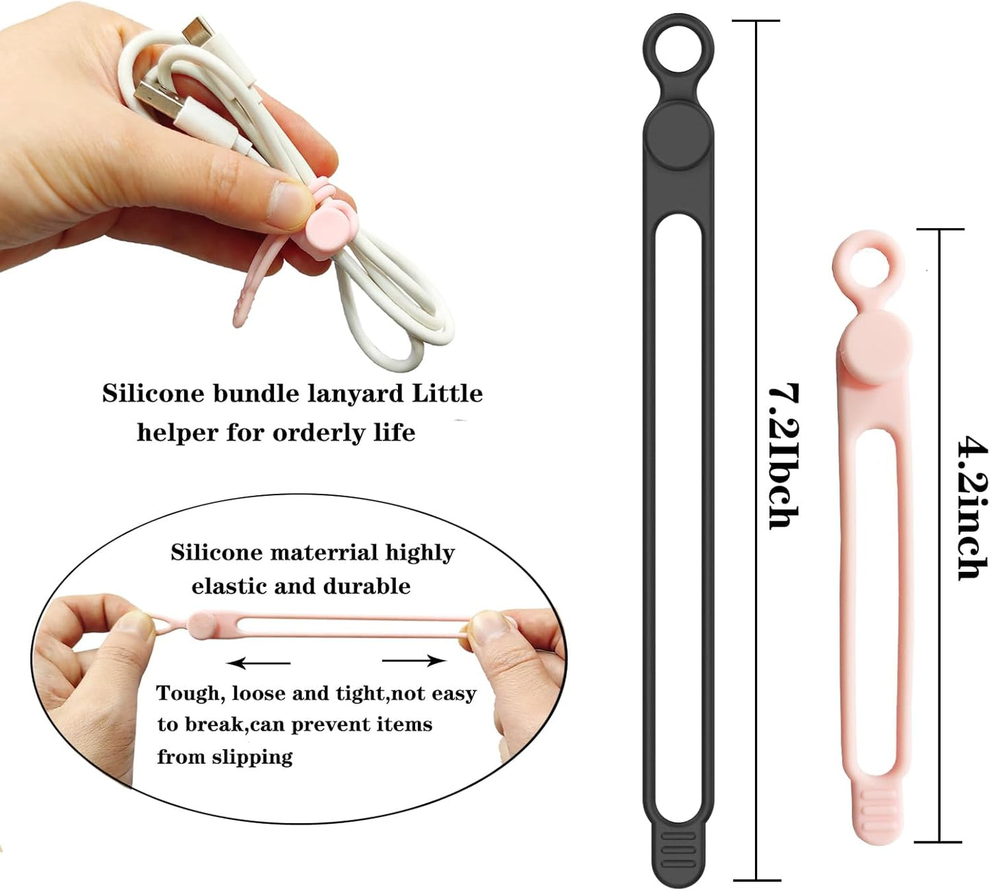 16Pcs Silicone Cable Ties Reusable, Silicone Cord Ties, Rubber Cable Ties,Silicone Cable Organizer for Bundling and Fastening Cable Cords Wires(16Pcs-[White Black], 4.2Inch)