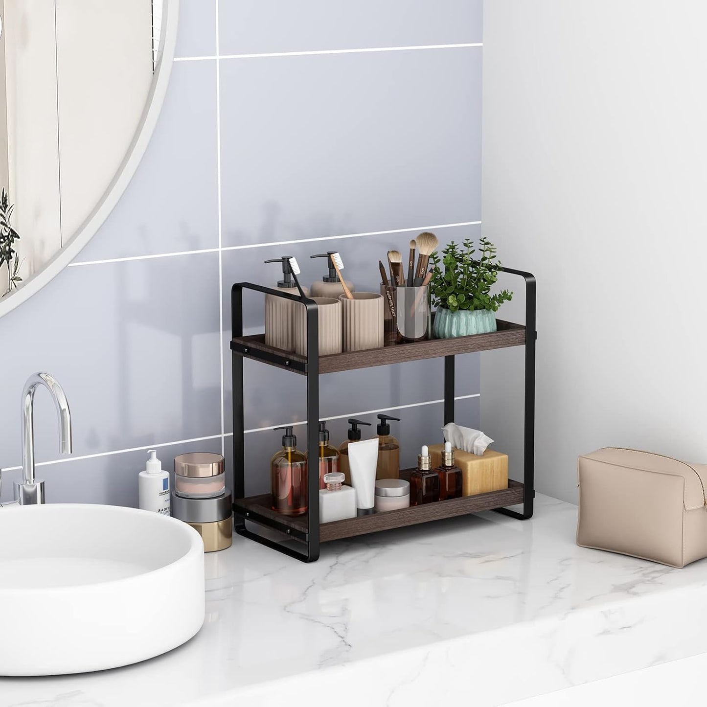 Bathroom Counter Organizer,Bathroom Countertop Organizer,Counter Shelf,Countertop Storage,Organization and Storage,Makeup Shelf,Sink Caddy(Brown 2 Tier)