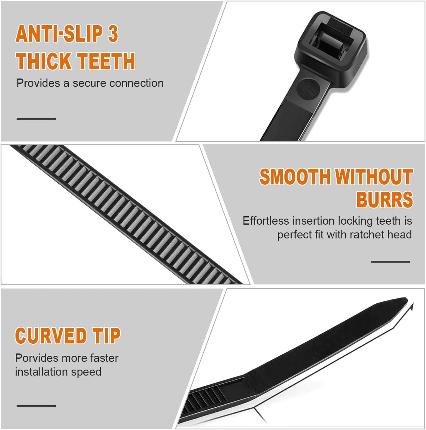 Zip Ties, RAZCC 1200pcs Black Cable Zip Ties 8 Inch, Heavy Duty Plastic Wire Ties with 70lb Tensile Strength, Self-Locking Black Nylon Tie Wraps for Indoor and Outdoor