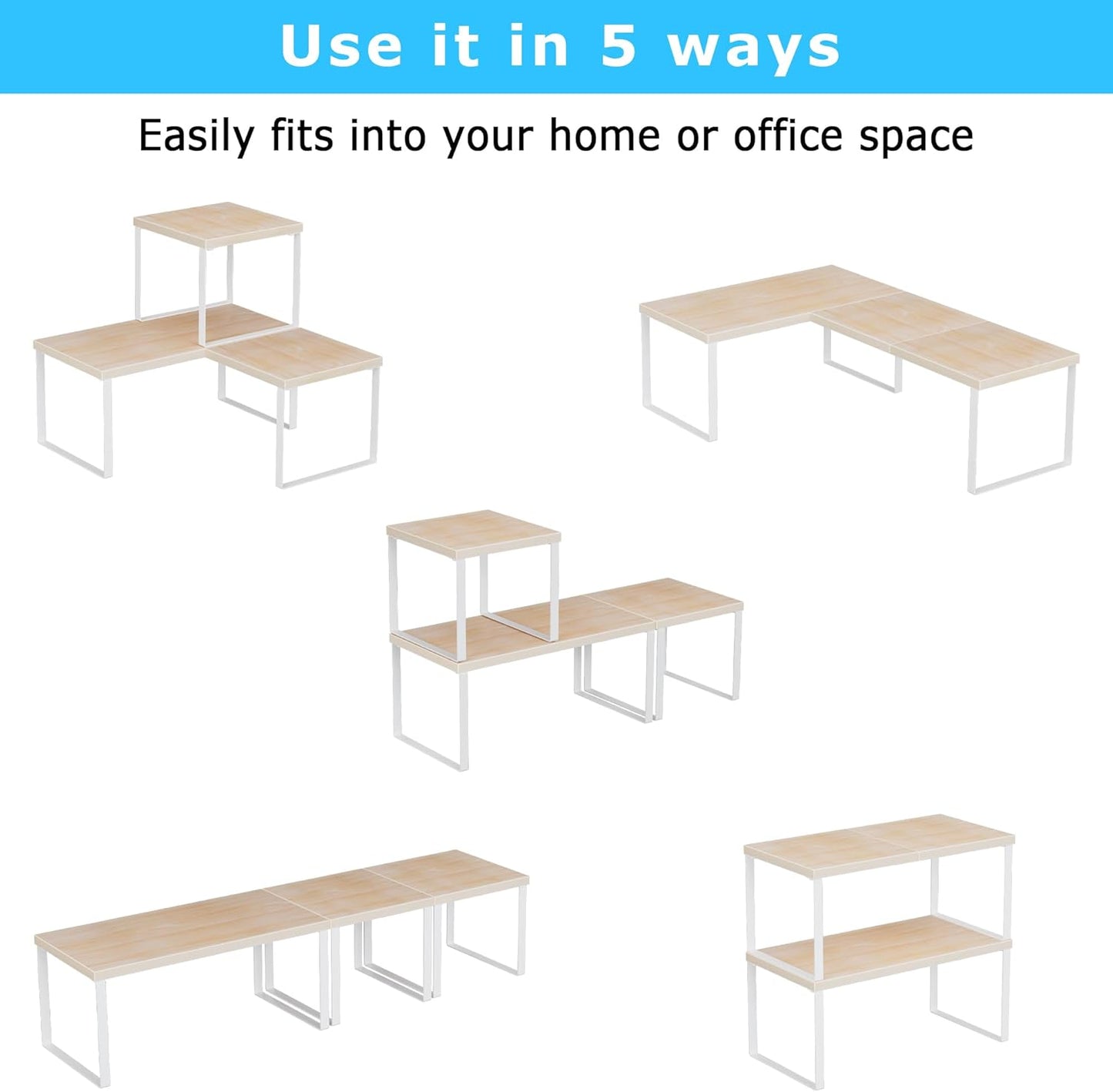 Aothia Wood Desktop Shelf for Top of Desk - 2-Tier Adjustable Bookshelf Organizer, Freestanding Stackable Shelves for Office, Home, Kitchen Counter (Oak)