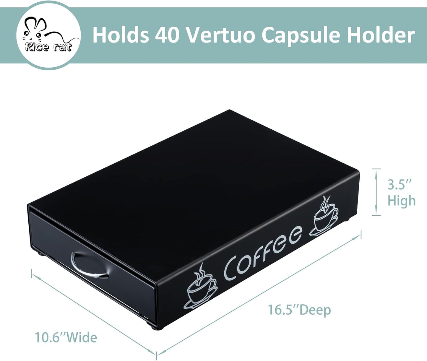 Rice rat Nespresso Pod Holder Pod Drawer Cabinet Pod Storage Rack For Counter,10.6'' Wide by 16.5'' Deep by 3.5'' High (30 Pods)